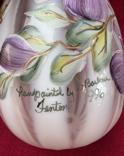 Fenton Kunstglas handbemalt großes Ei Schmetterling Blumen Streifen 1996 SIGNIERT - Bild 9 von 12