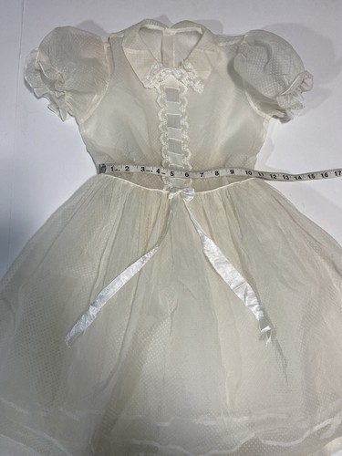 Vtg Sheer Swiss Dot Dress Lace Trim Tulle Skirt Easter Communion Size 6 60s 70s - Picture 9 of 10