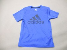 Adidas Size 6 Boys Blue Crew Neck Short Sleeve Stretch Athletic Top 935