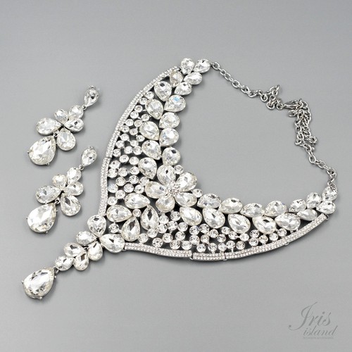 Collar colgante de cristal enchapado en rodio pendientes boda joyería conjunto 04350 - Imagen 2 de 8