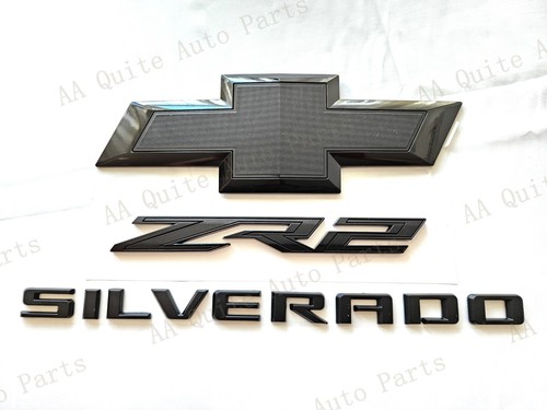 3PCS Gloss Black Rear Tailgate ZR2 Silverado Bowtie Emblems 2022+ Silverado 1500 - Picture 5 of 5