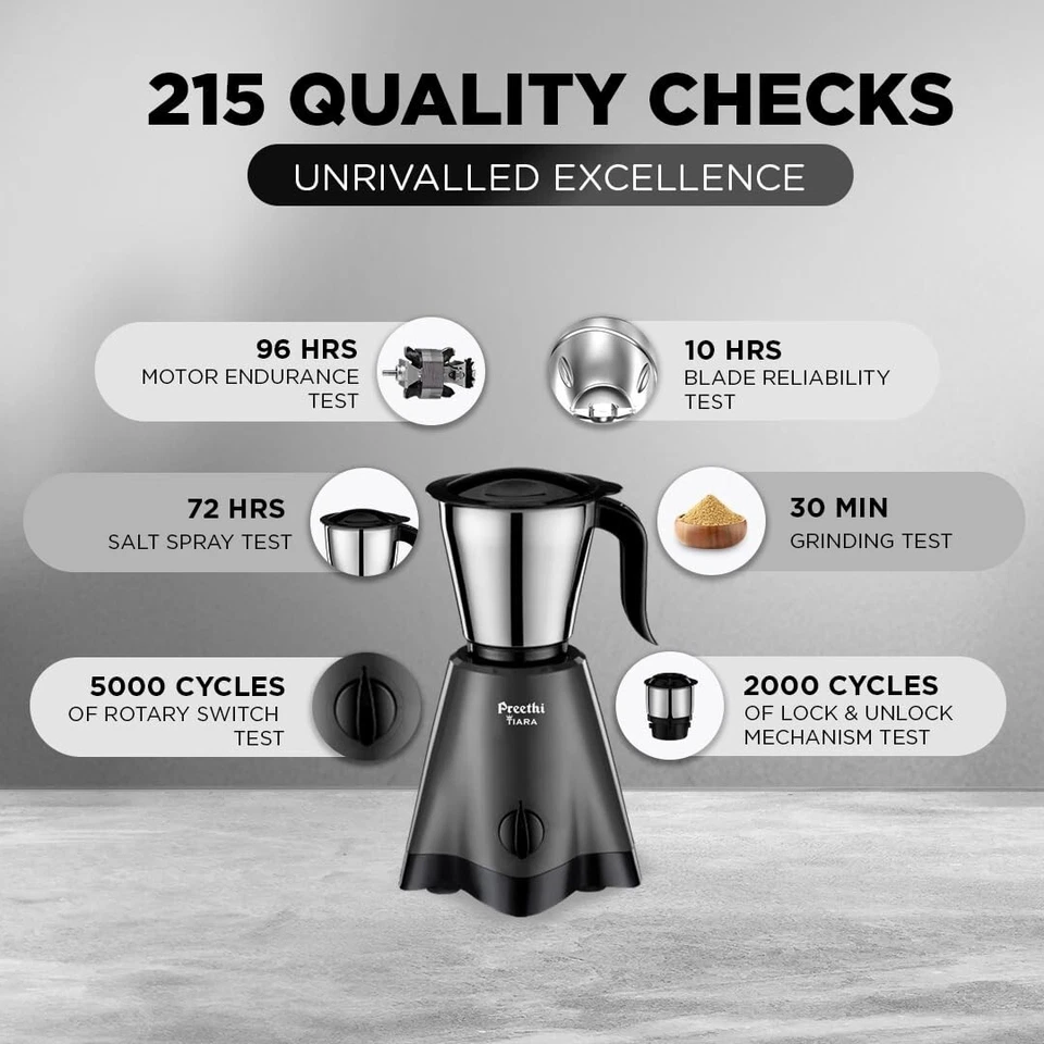 Molinillo mezclador Preethi Tiara para cocina 3 frascos 500 W Mixie Chutney molinillo seco Foto 4 de 4