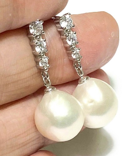 Beautiful 10 - 10.5mm Edison Natural White Round Cultured Pearl Dangle Earrings