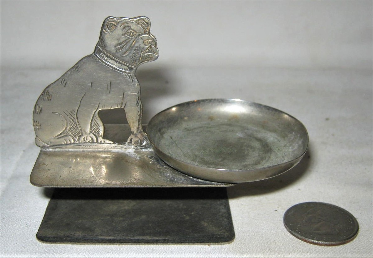 ANTIQUE E. & J.B. CO. SILVER METAL BULLDOG DOG BOX MATCH