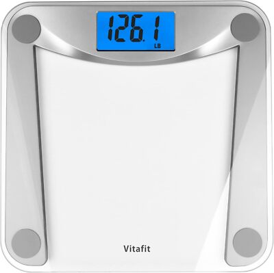 Digital Bathroom Scale with Large Blue Backlit LCD and Stepper