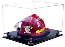 Clear Acrylic Fireman's Helmet Large Display Case with Silver Risers (A014-SR)