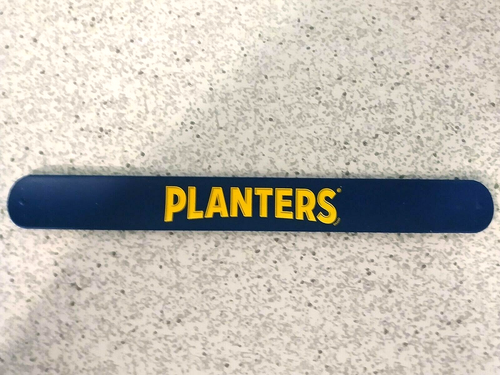 PLANTERS PEANUTS Neu Sammlerstück Retro blau & gelb Gummi Slap Armband - Bild 2 von 7