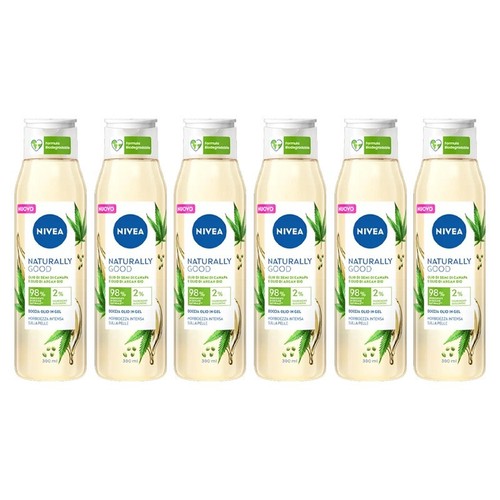 6pz NIVEA Naturally Good DOCCIA OLIO GEL olio di semi di canapa/argan 300ml - Foto 8 di 8