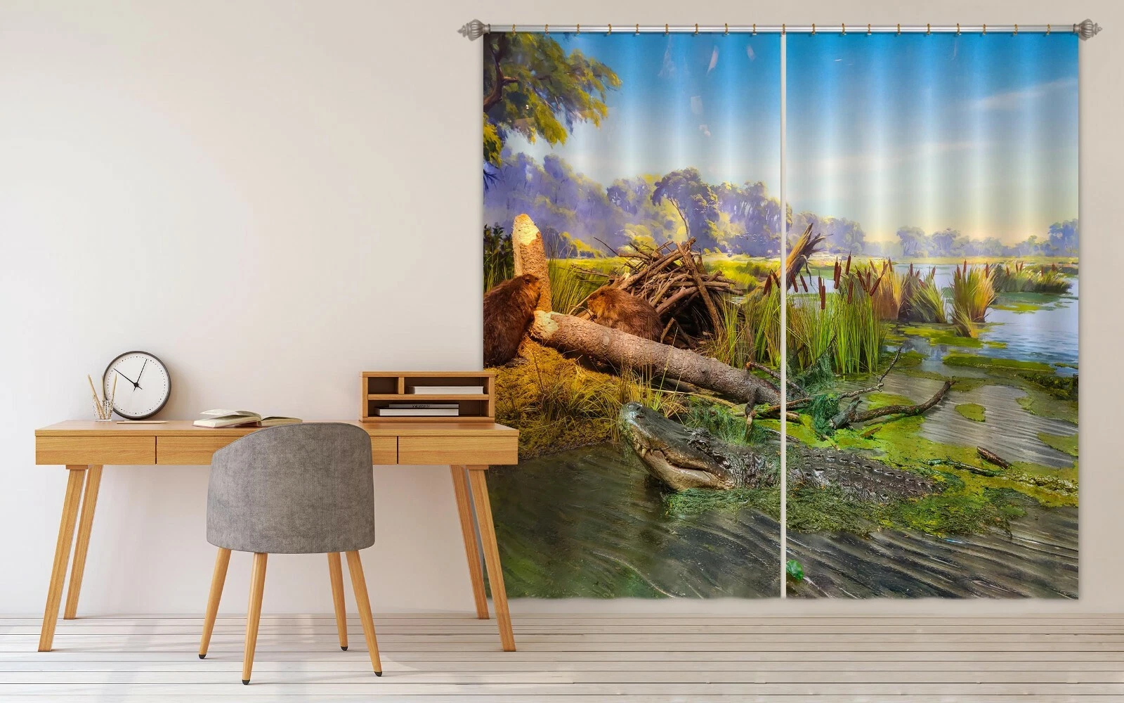 3D Lake Tree ZHUA117 Animal Blockout Photo Curtain Fabric Window Zoe