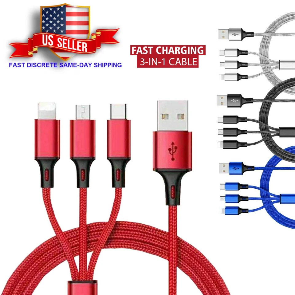 3 in 1 Fast USB Charging Cable Universal Multi Function Cell Phone Charger Cord - Image 2 of 4