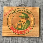 Vintage 1970s Wood Hanging Bar Man Cave Sign Moretti Italian Pilsner 12” X 10”