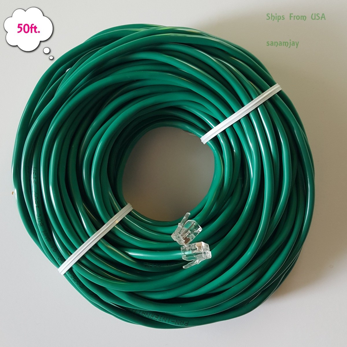 50ft. RJ11 RJ12 CAT5e Green DSL Telephone Data Cable For