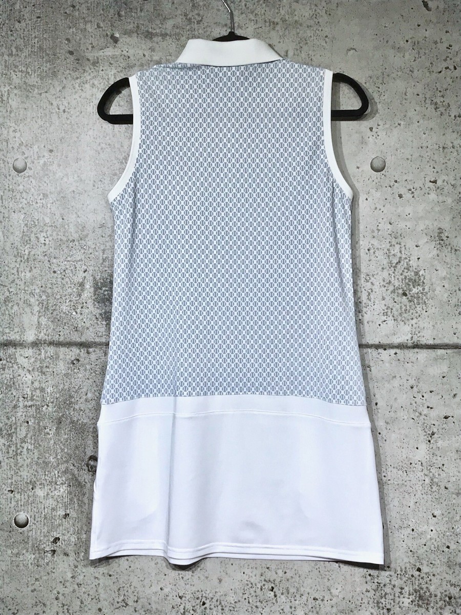 LACOSTE SPORT POLO DRESS 40 WHITE GRAY SLEEVELESS TENNIS