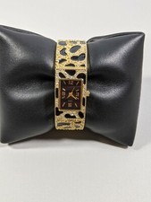Studio Black Dial Rectangle Case Enamel Inlay Open Cuff Bracelet Band Watch