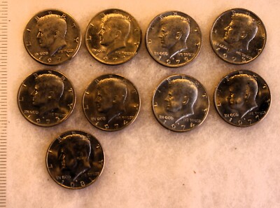 9- 50 Year Old Kennedy Halves In Pristine Condition. Different Years and Mints
