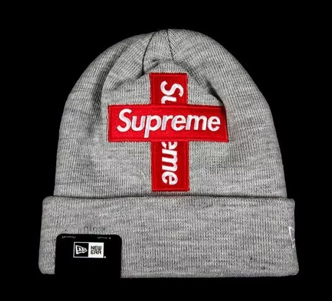 Supreme New Era Cross Box Logo Beanie Heather Grey FW20