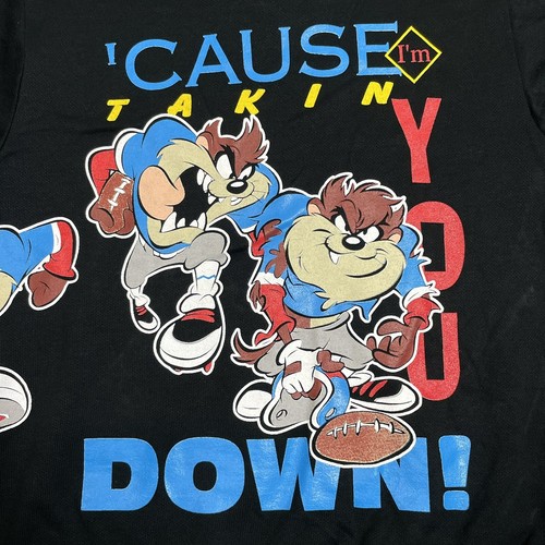 Looney Tunes Sweatshirt Boys Medium Black Taz Football 1997 AOP Deadstock - Picture 8 of 16