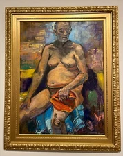 Hat in Hand, Portrait of a Man, Original Oil Painting, Gold Frames