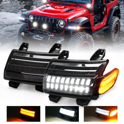 Pair LED Turn Signal Fender Lights DRL For Jeep Wrangler JL JLU Rubicon 2018-23
