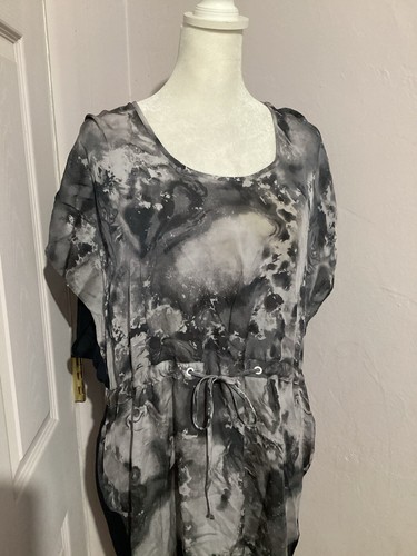 Rag & Bone Silk Blend Marble Print Gray Drawstring Waist Knee Length Dress 8 - Picture 2 of 9