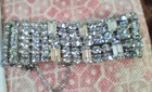  Vintage Wide Art Deco Weiss ?  Baguette Round Rhinestone Silvertone Bracelet 