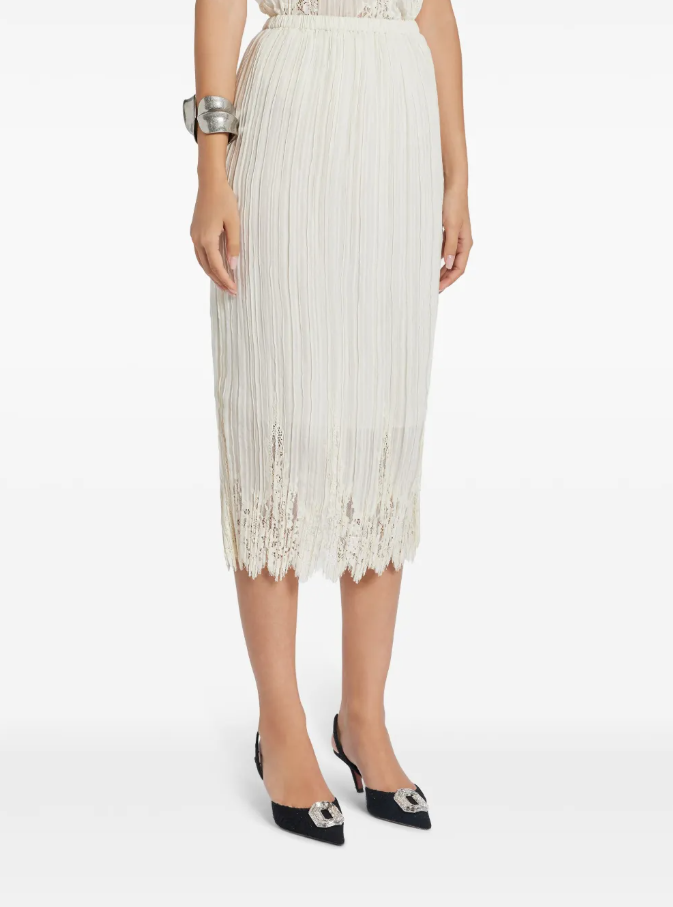 ZIMMERMANN Womens Lace Panel Pleated Midi Skirt Cream Size 2