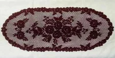 Heritage Lace Victorian Rose Table Runner Burgundy 14" x 35" Livingroom Bedroom