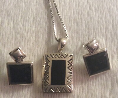 Southwestern Onyx & sterling Transformer 3-in-1 earrings w 925 locket box chain