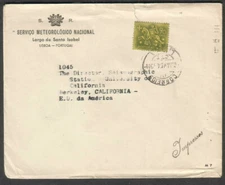 Portugal 1954 cover Meterological Lisbon to Seismographic Station Berkeley CA