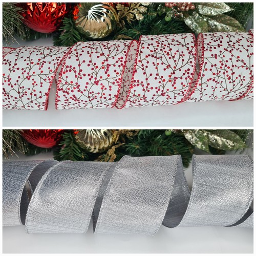 2.5 inch Wired Edge Christmas Ribbon Tree Topper Bow Decoration Gifts Wrap UK - Picture 5 of 49