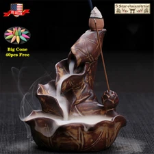 Ceramic Backflow Incense Burner Holder Lotus Waterfall & Incense Cones Gift