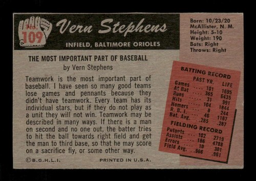 1955 Bowman 109 Vern Stephens trimmed BXCP40 - Picture 2 of 2