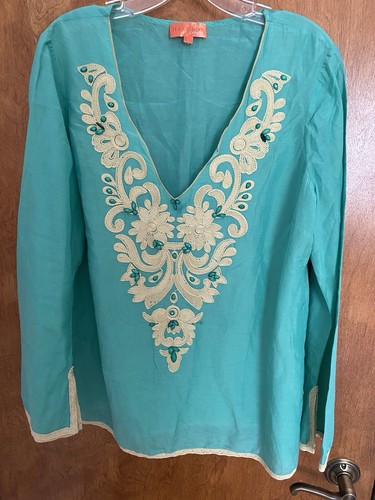 Hale Bob Cabana bestickt Perlen Tunika Top Überwurf Bluse Größe Large - Bild 1 von 8
