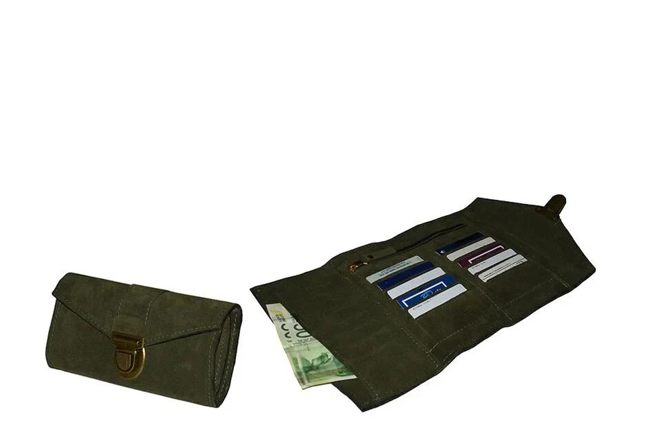 Olive Green Suede Leather Wallet – Classic Envelope Design - Image 3 of 4