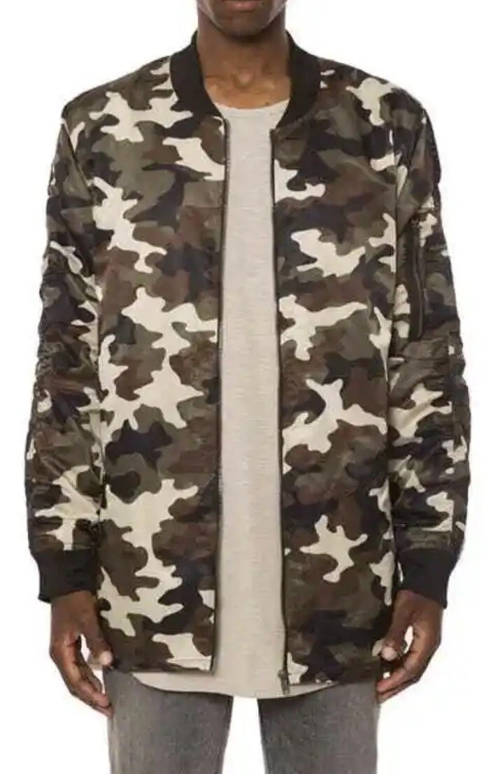 Elwood Men s Satin Camo Button Down Bomber Jacket Size XXL eBay