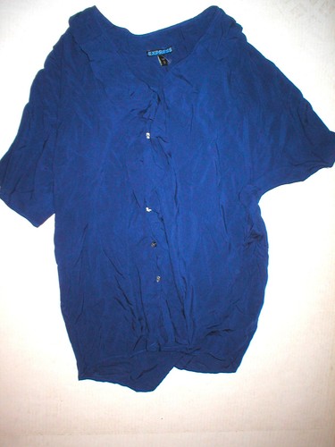 New Womens Express Top Dark Navy Blue XS Nice Work School Blouse SS Viscose - Picture 5 of 9