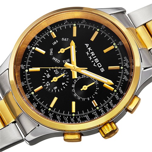 Men's Akribos XXIV AK788TTG Quartz Two-tone Multifunction Stainless Steel Watch - Picture 2 of 7