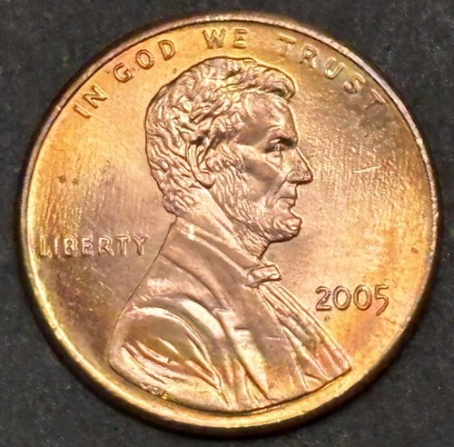 2005-P - LINCOLN MEMORIAL BACK CENT - MS BU - UNIQUE TONED COIN - Picture 2 of 3