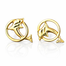 14k Yellow Gold Dolphin Stud Earring