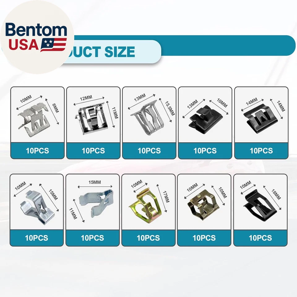 100 Piezas 10 Tamaños Auto Coche U-Clip Panel de Ajuste de Metal Clip de Resorte, Auto U-Clip Cuerpo F Foto 2 de 4