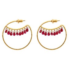 GURHAN Faceted Ruby Pear Drop Hoop Earrings 24K Yellow Gold 