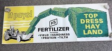 Vintage FS Fertilizer Poster Banner Sign 18&rdquo;x50&rdquo; - Top Dress Hay Land - It Pays