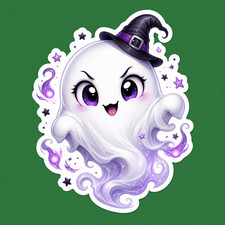 3 in Cute Ghost Halloween Sticker Witch Hat Purple Magic Spooky Ghost Decal