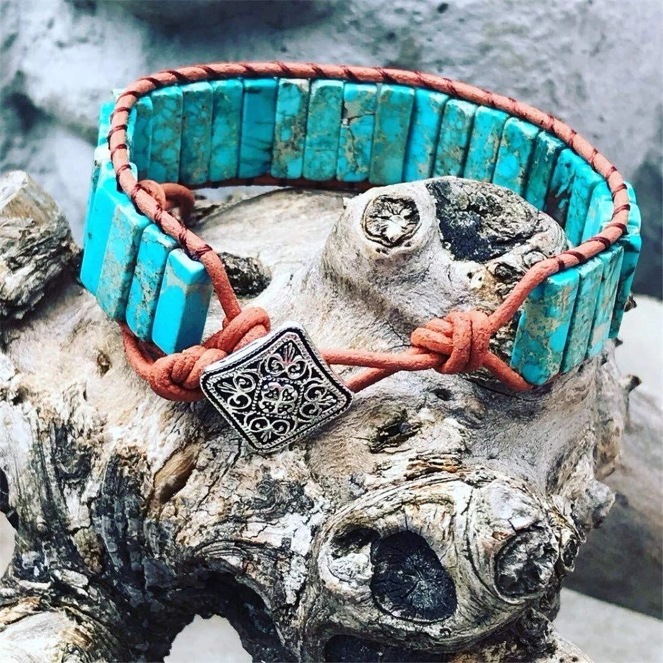 Natural Turquoise Stone Tube Braided Bracelet for Protection Balance Healing - Image 2 of 4