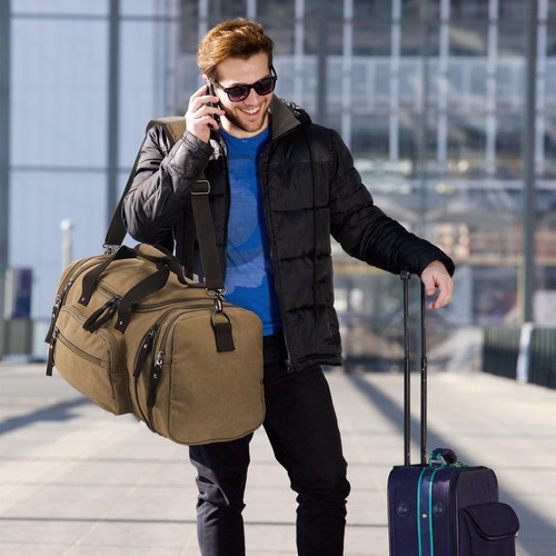 50L Canvas Duffle Bag for Travel, Overnight Weekender Bag, 24 Inch Expandable... - Picture 8 of 8