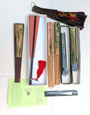 Collection of 8 Vintage Hand Fans Japan, Taiwan,China Paper birds flowers figure