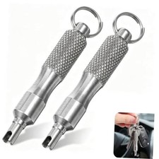 2 PCS Valve Core Removal Tool Keychain, Stainless Steel Tire Valve Stem Tool