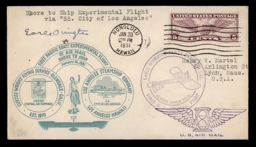 DR WHO 1931 OVINGTON SIGNIERTER EXPERIMENTELLER FLUG SS CITY LOS ANGELES SCHIFF w5966