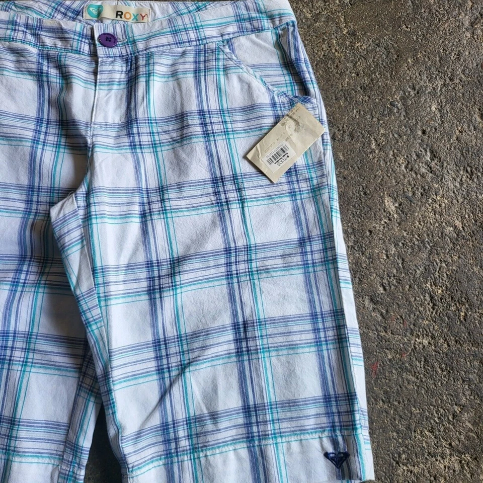 New Vintage Roxy Shorts Size 5 White Plaid Y2K Bermuda Summer Preppy Waist 31 - Image 3 of 4