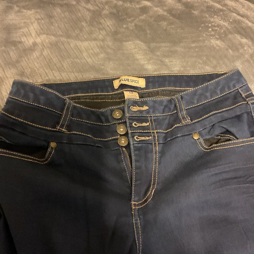 Pantalones de mezclilla oscuros Blue Spice para mujer 3 botones cintura alta talla 13 - Imagen 5 de 6